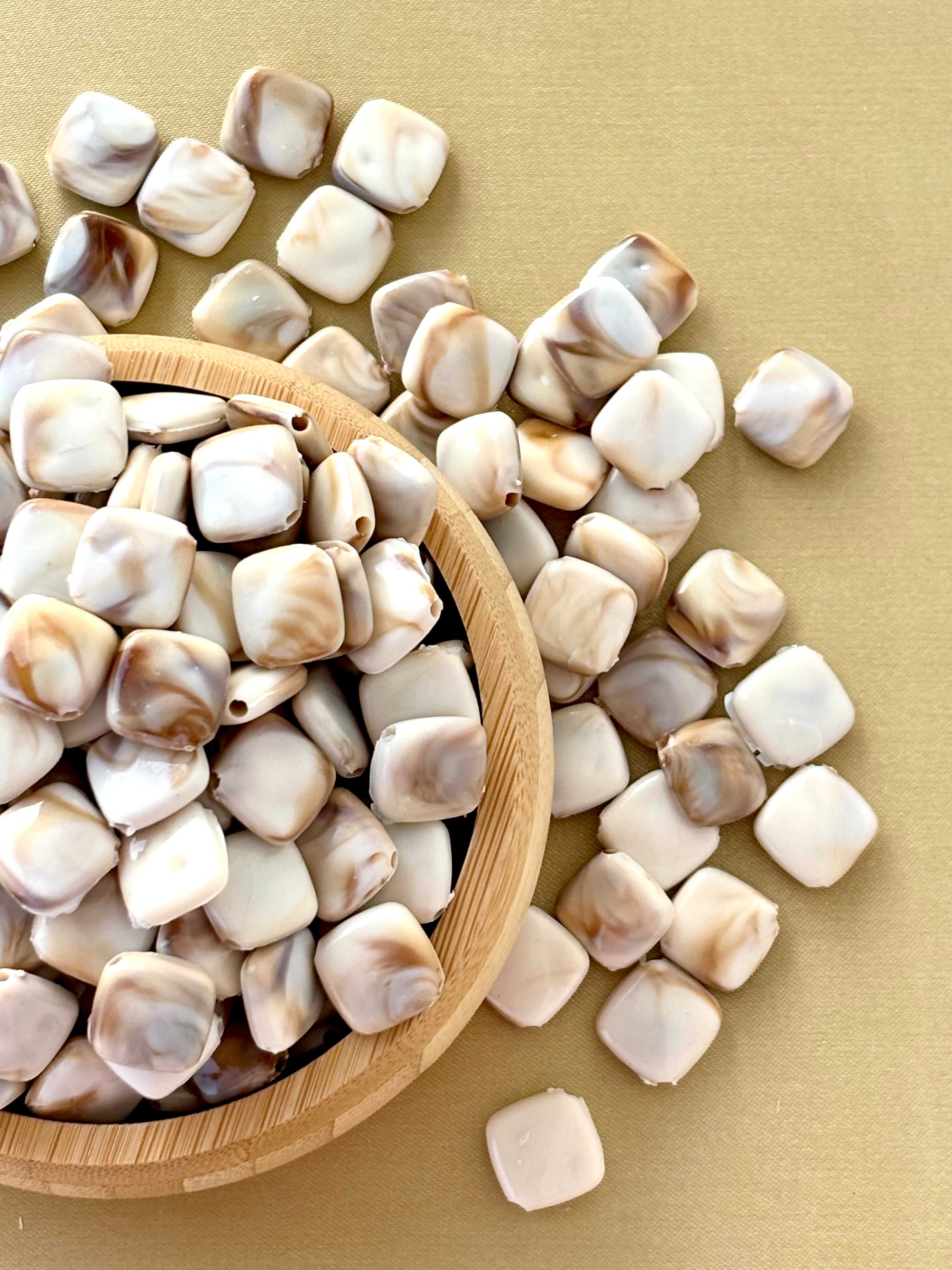 Marbled Earth Tone Square Cushion Acrylic Beads