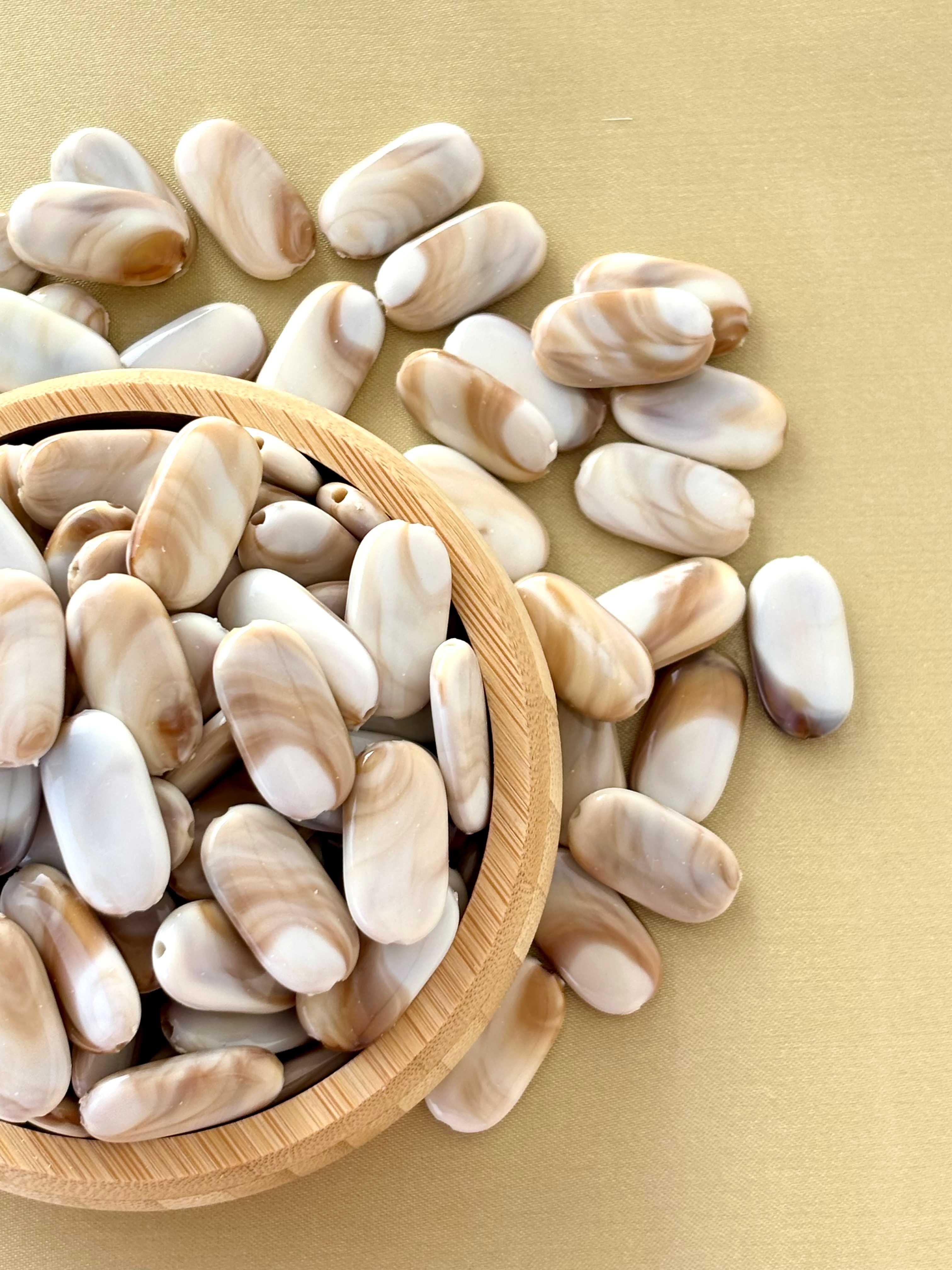 Marbled Earth Tone Oval Cushion Acrylic Beads