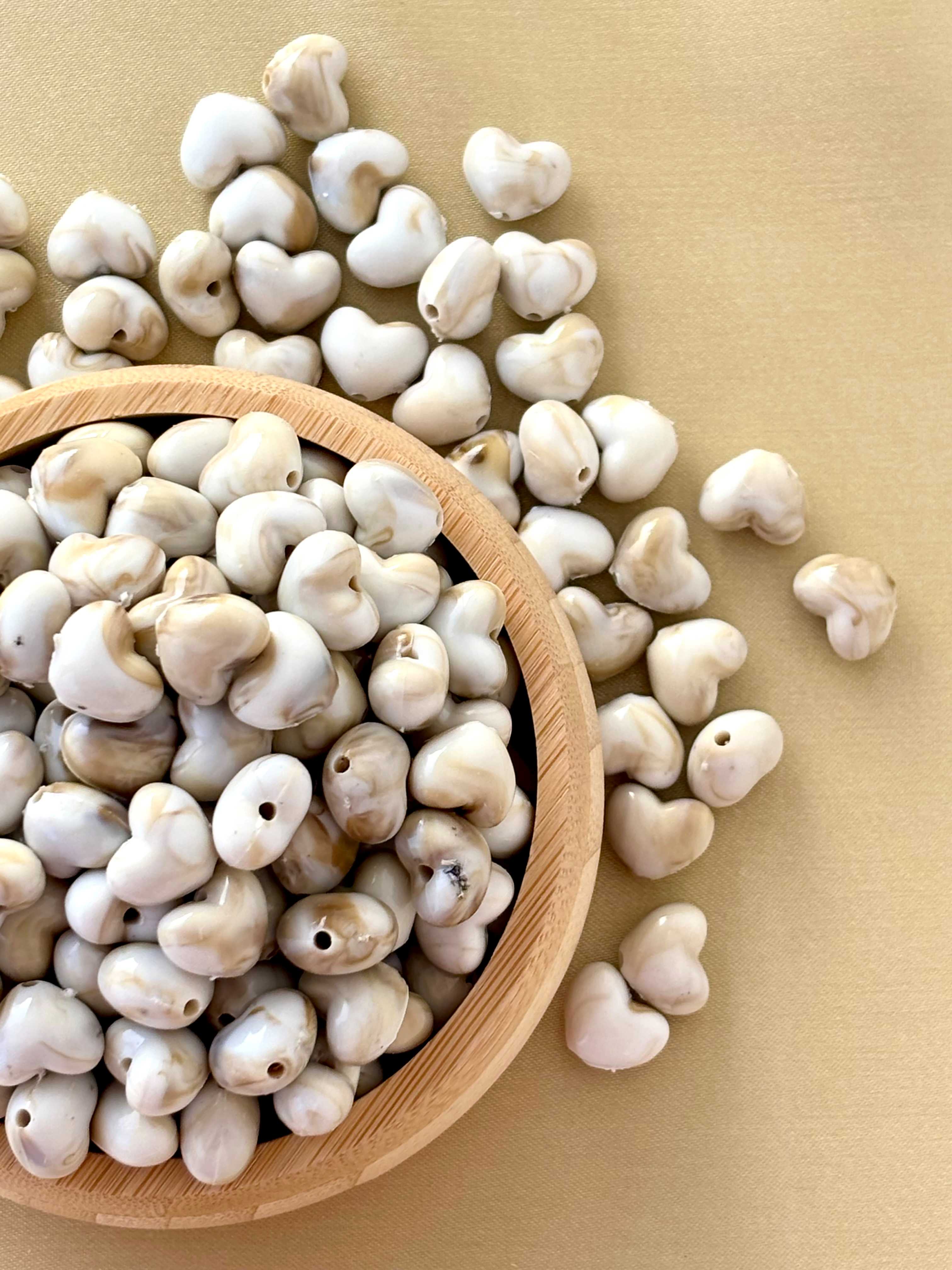 Marbled Earth Tone Puffed Heart Acrylic Beads