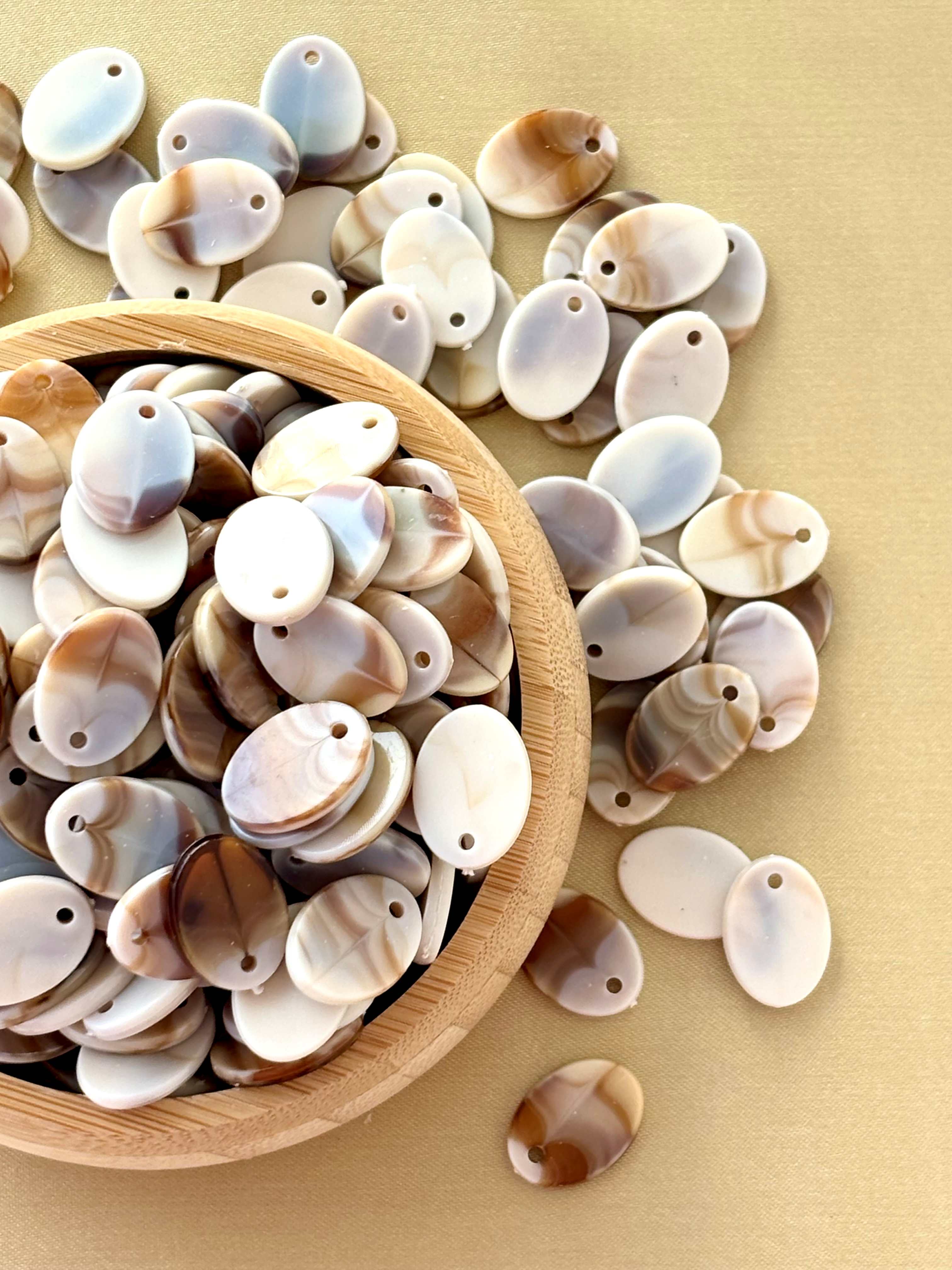 Marbled Earth Tone Top-Drilled Oval Acrylic Beads