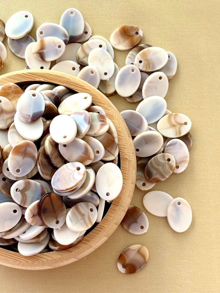 Marbled Earth Tone Top-Drilled Oval Acrylic Beads