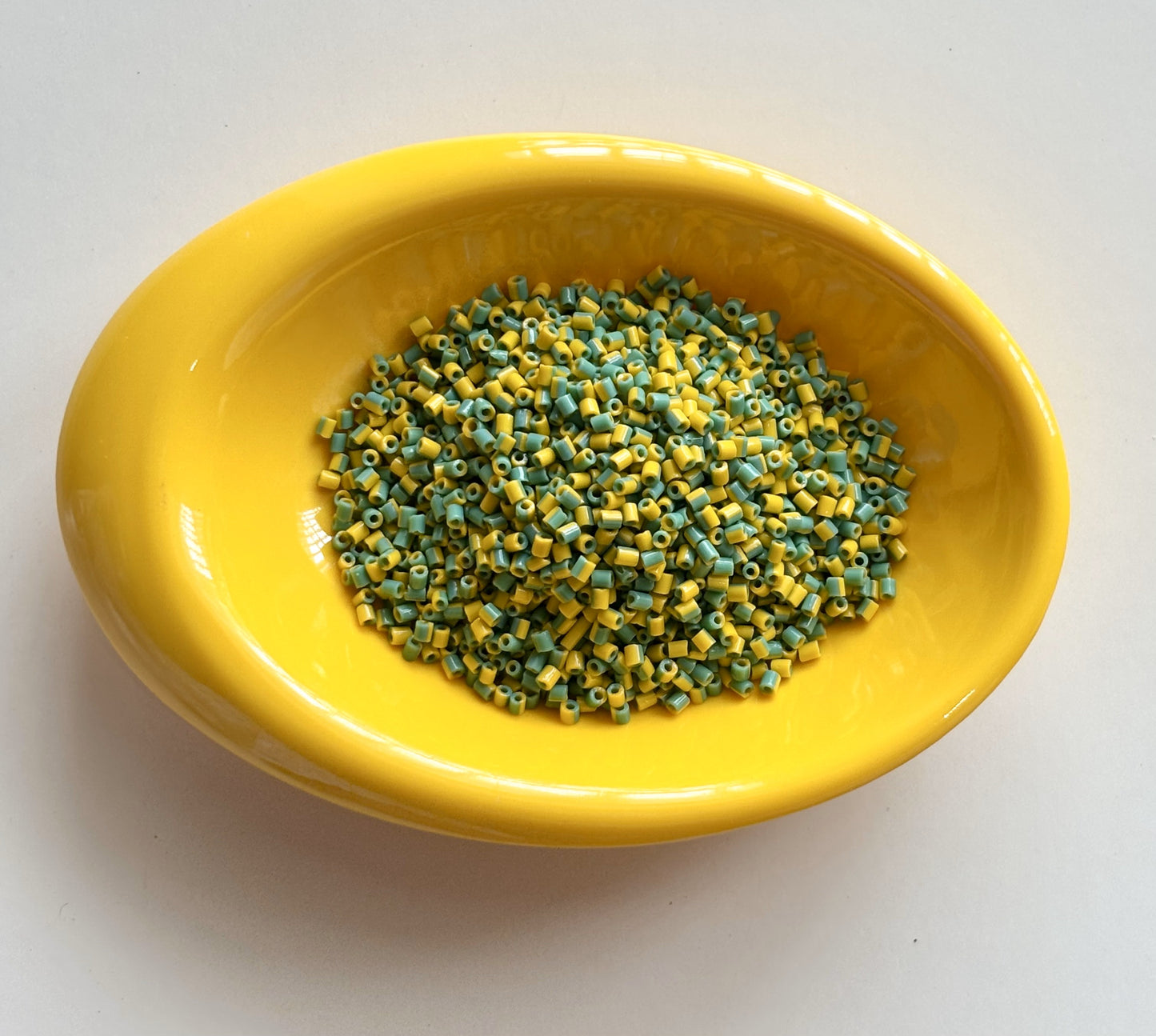 Yellow and Green Two Cut Two Tone Beads