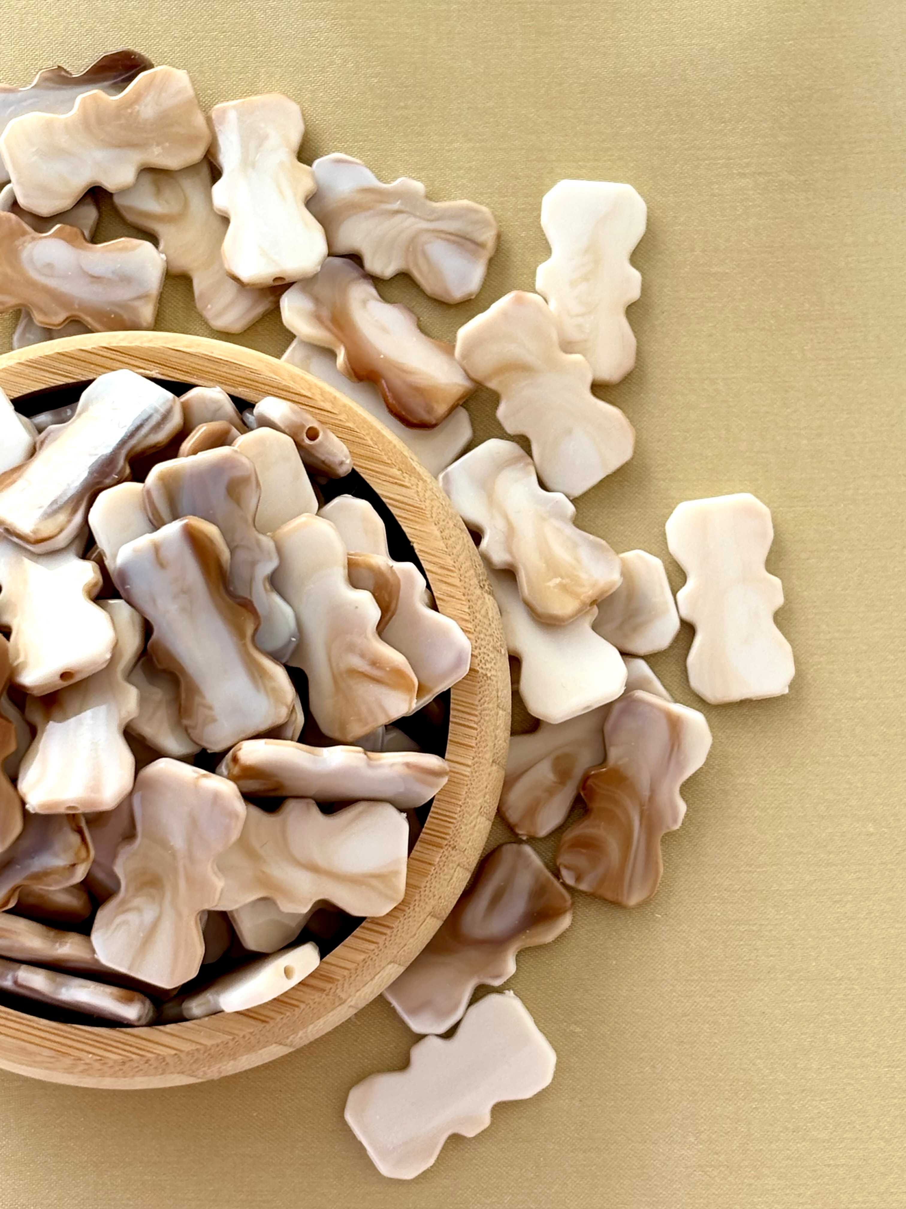 Marbled Earth Tone Hourglass Scalloped Acrylic Beads