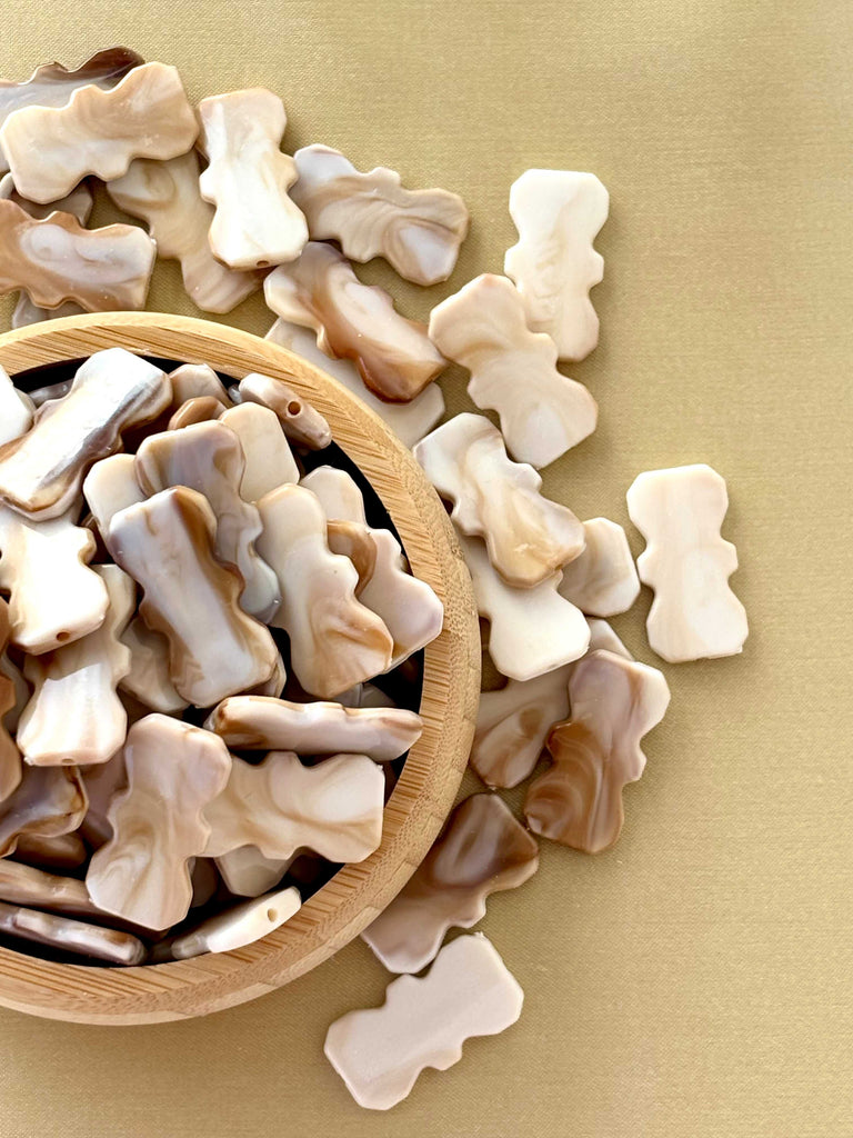 Marbled Earth Tone Hourglass Scalloped Acrylic Beads