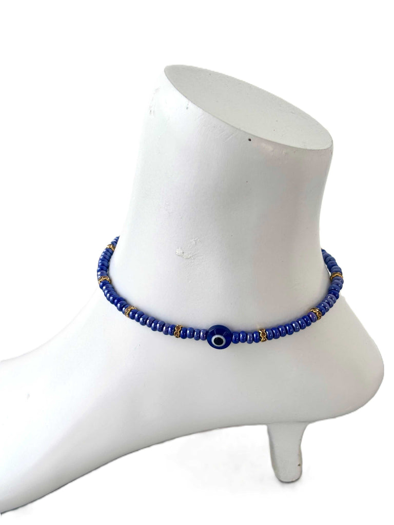 Cobalt Blue Evil Eye Handmade Beaded Anklet