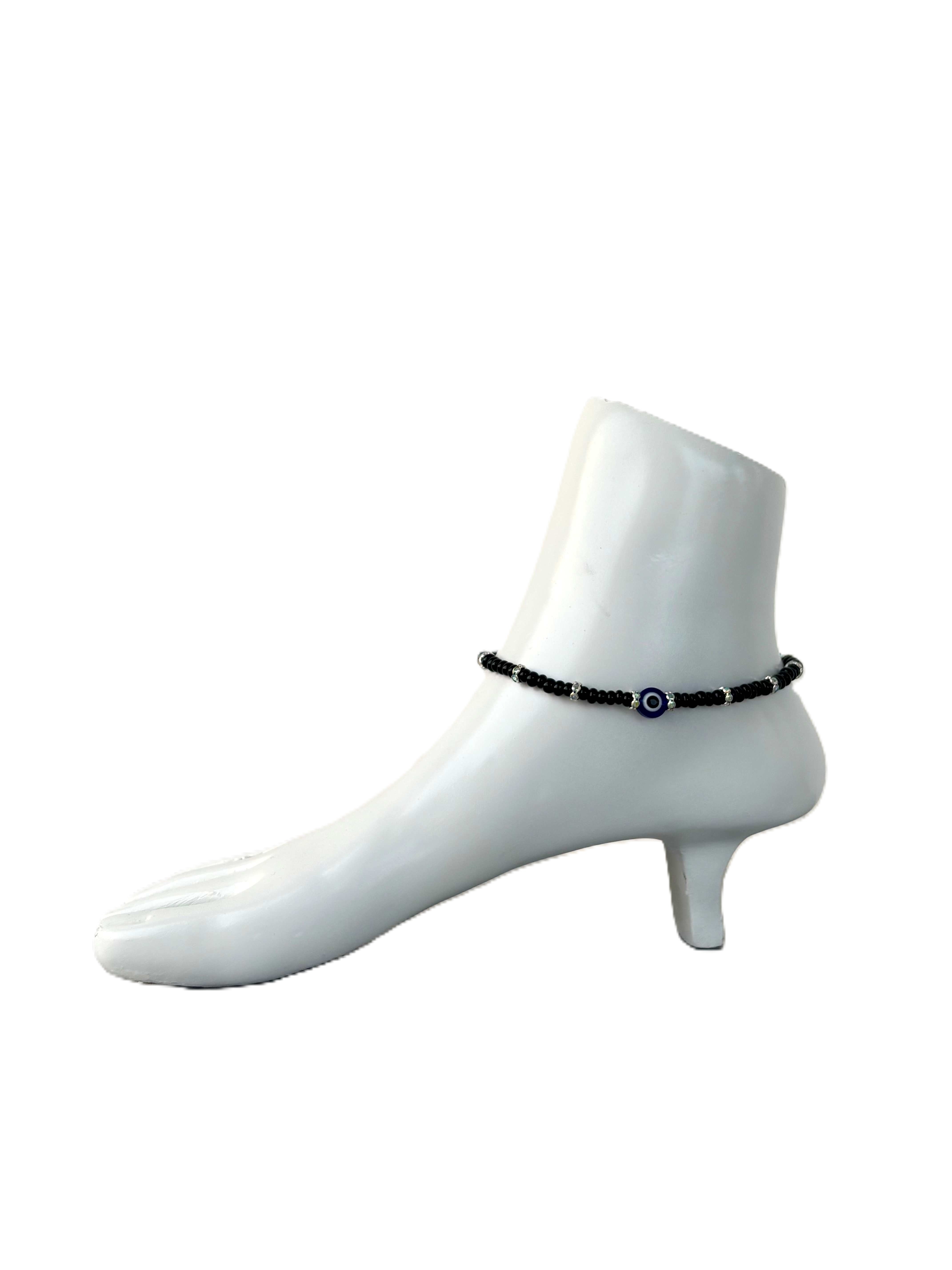 Black Evil Eye and Rhinestone Anklets Size 9.5