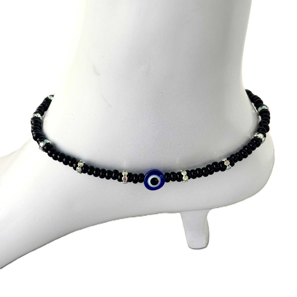Black Evil Eye and Rhinestone Anklets Size 10