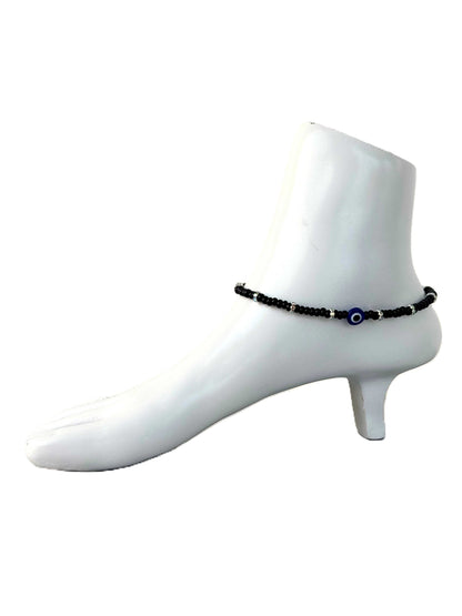 Black Evil Eye and Rhinestone Anklets Size 10