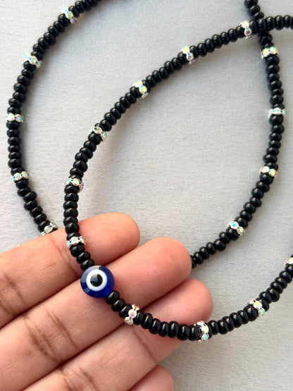 Black Evil Eye and Rhinestone Anklets Size 10