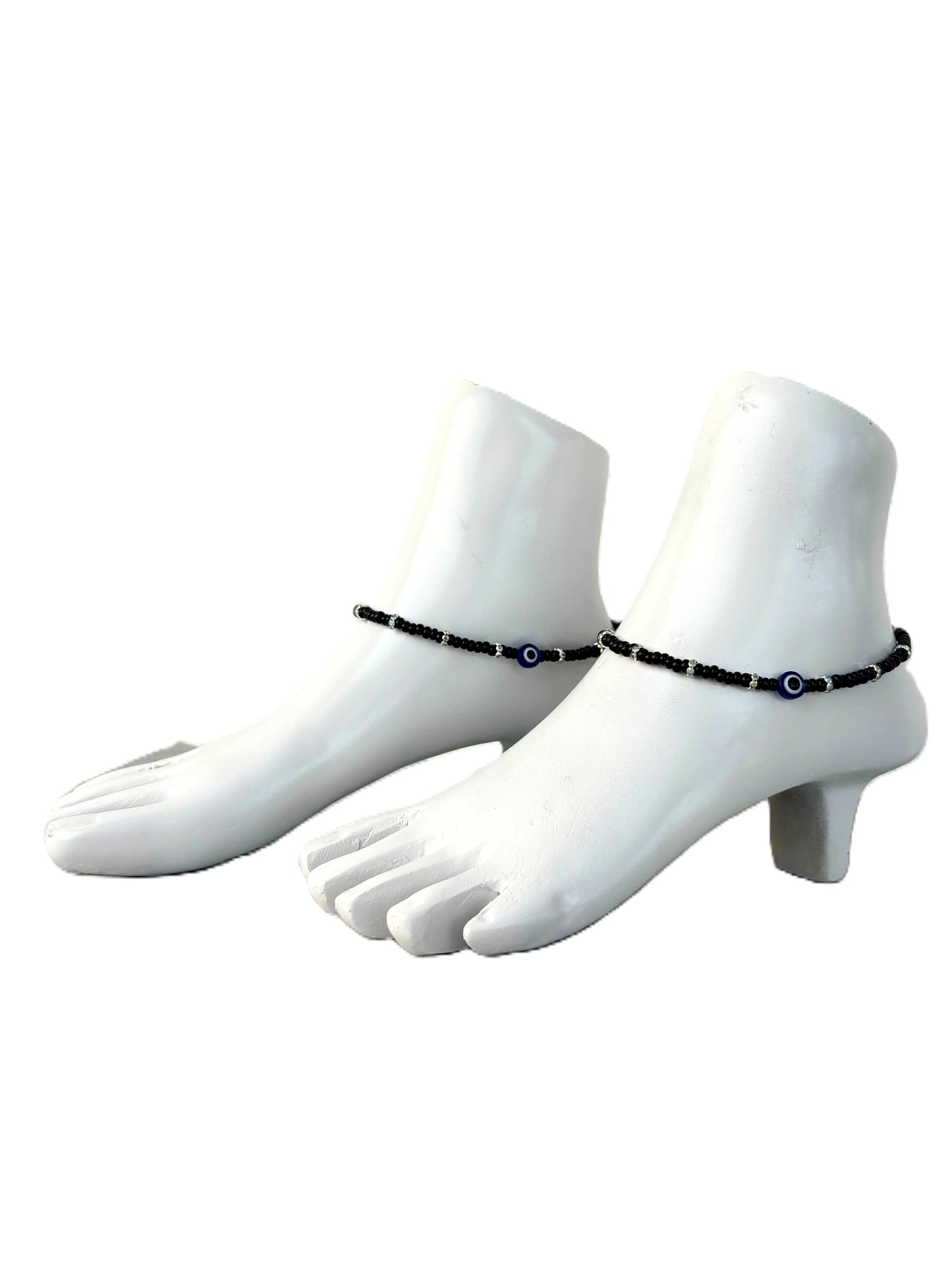 Black Evil Eye and Rhinestone Anklets Size 10