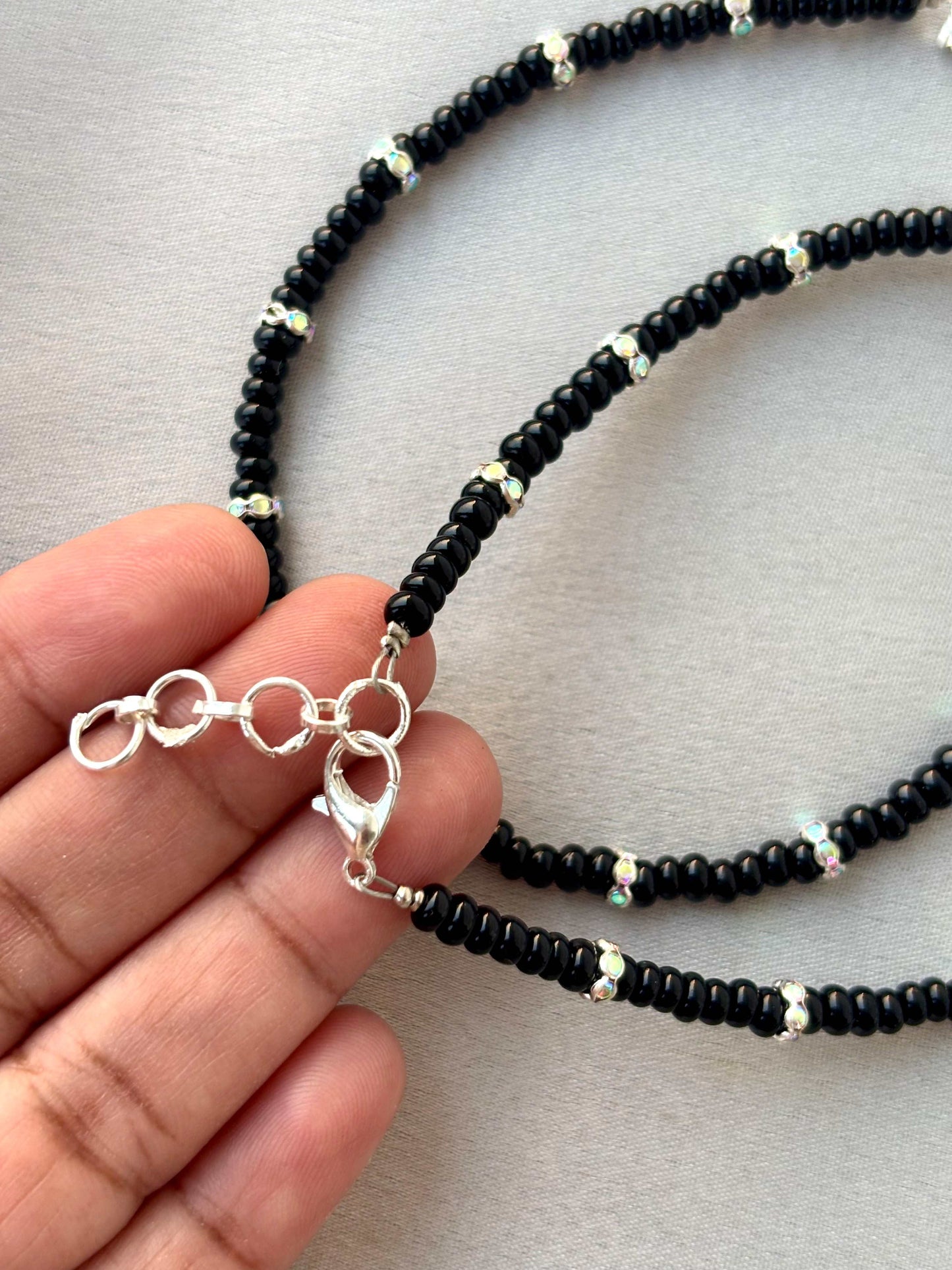 Black Evil Eye and Rhinestone Anklets Size 10