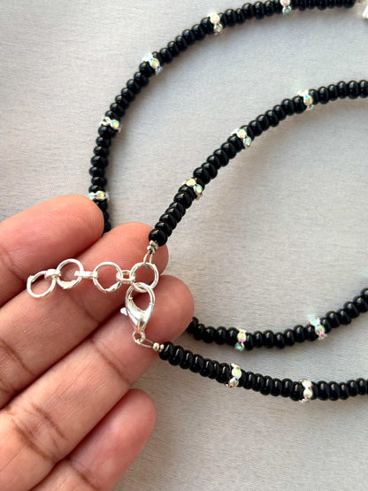 Black Evil Eye and Rhinestone Anklets Size 10