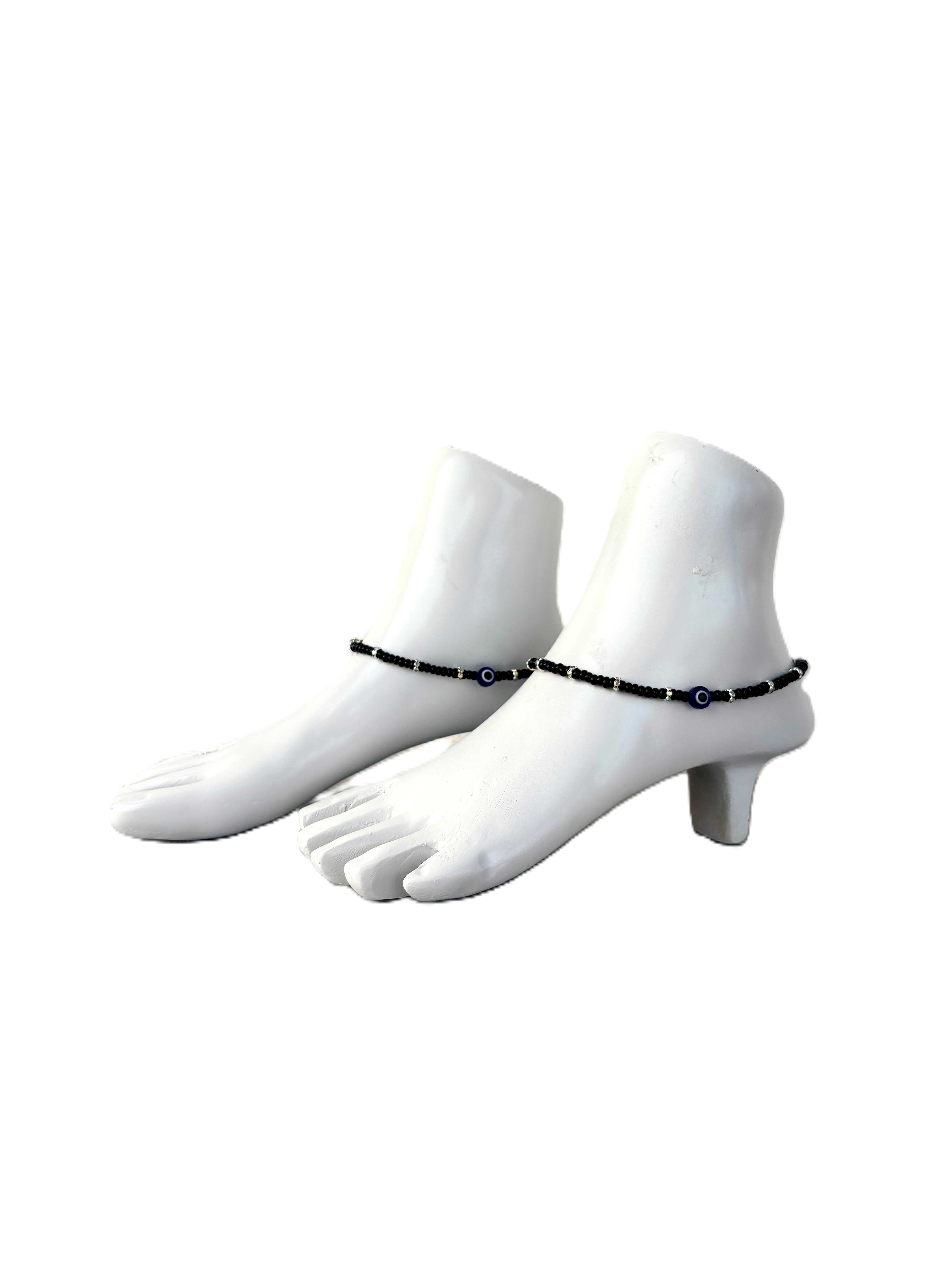 Black Evil Eye and Rhinestone Anklets Size 10.5