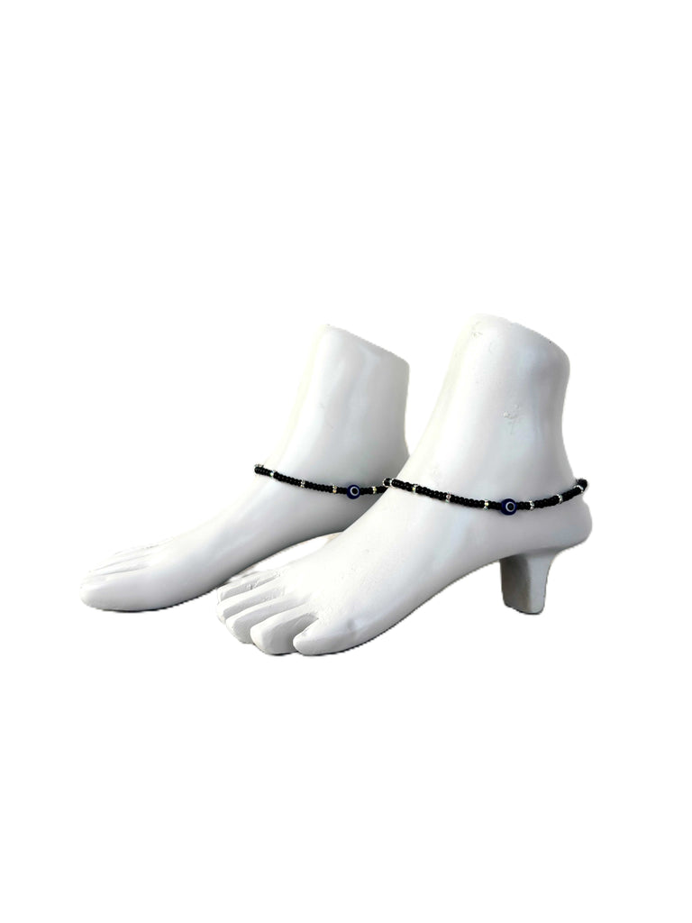 Black Evil Eye and Rhinestone Anklets Size 10.5