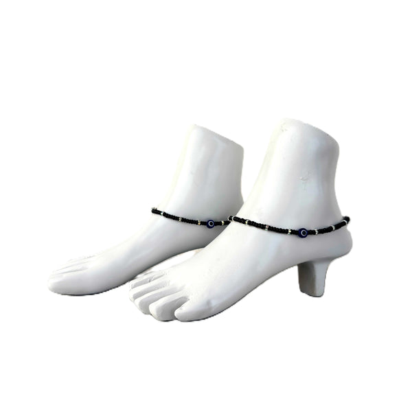Black Evil Eye and Rhinestone Anklets Size 10.5