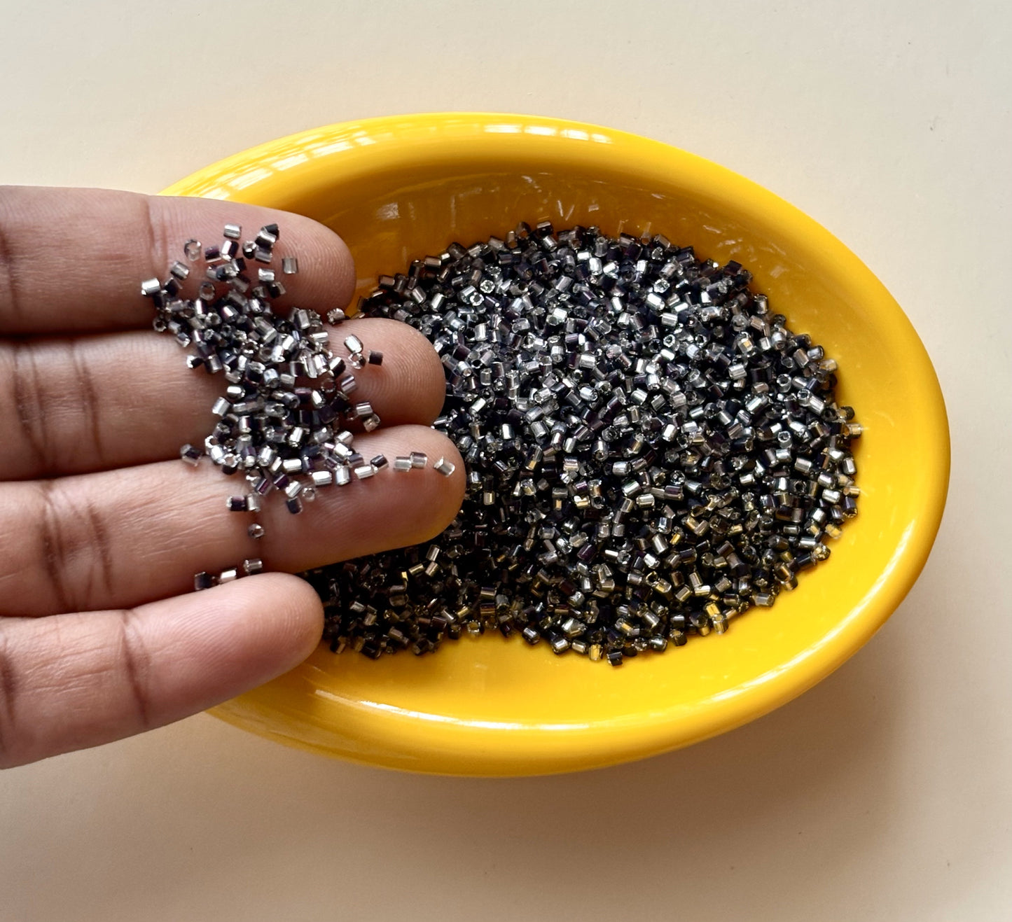 Black Silver Hex Cut Beads