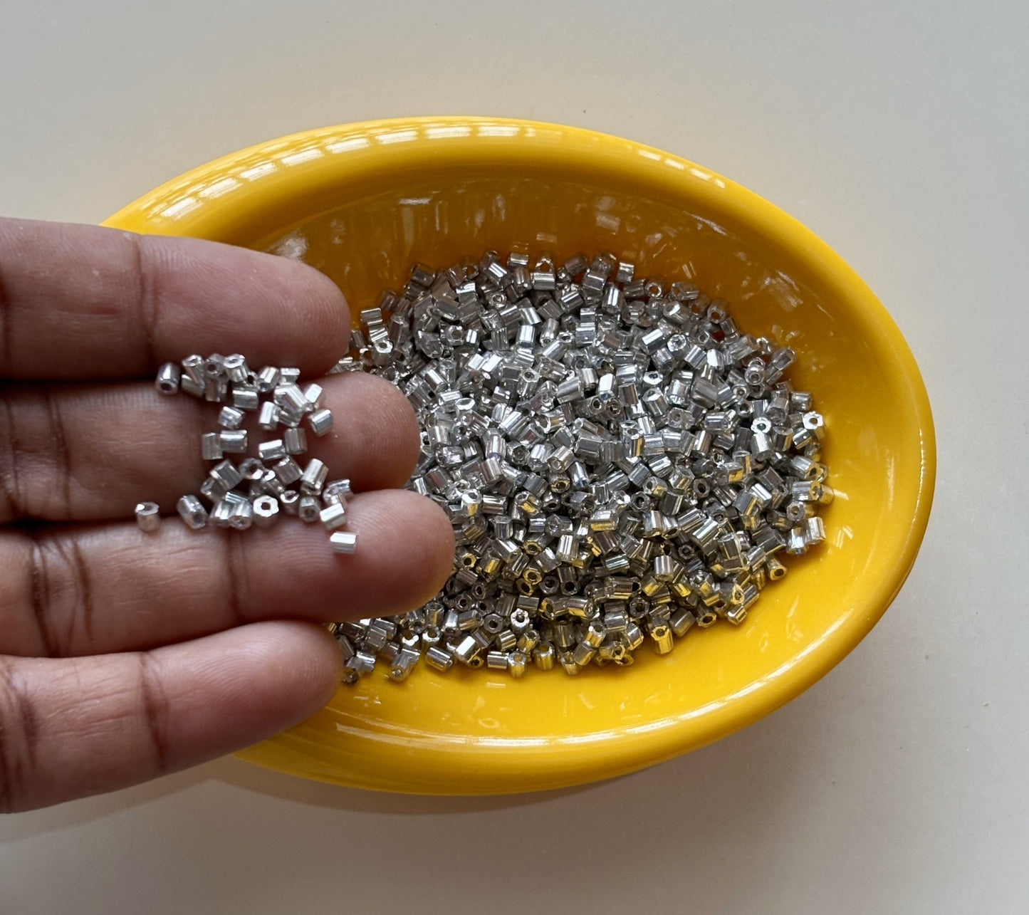 Bright Silver Two Cut Beads