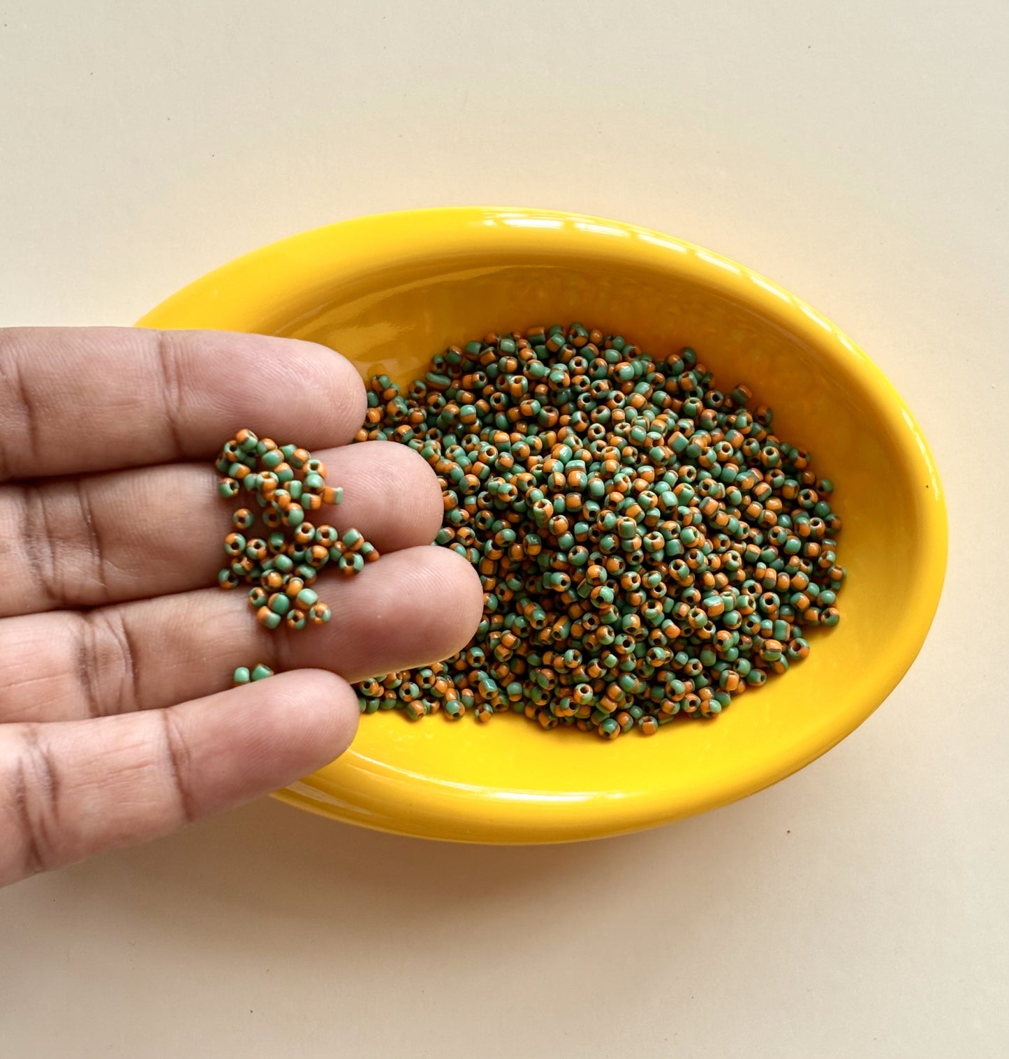 Green and Orange Two Tone Seed Beads