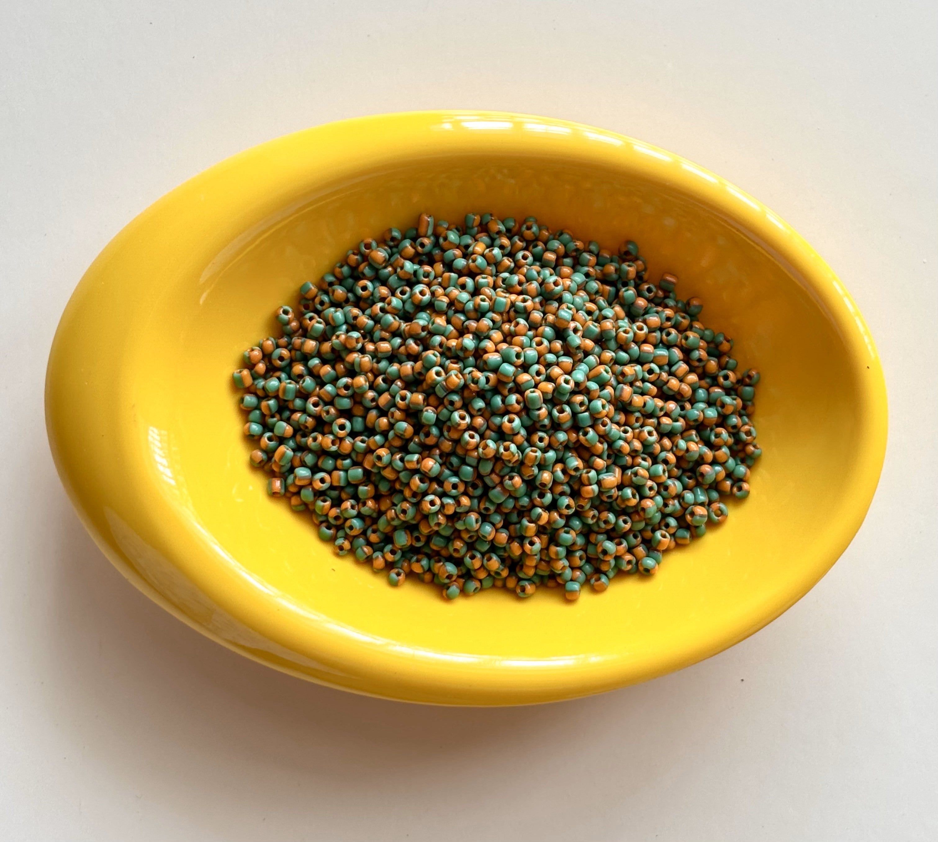 Green and Orange Two Tone Seed Beads