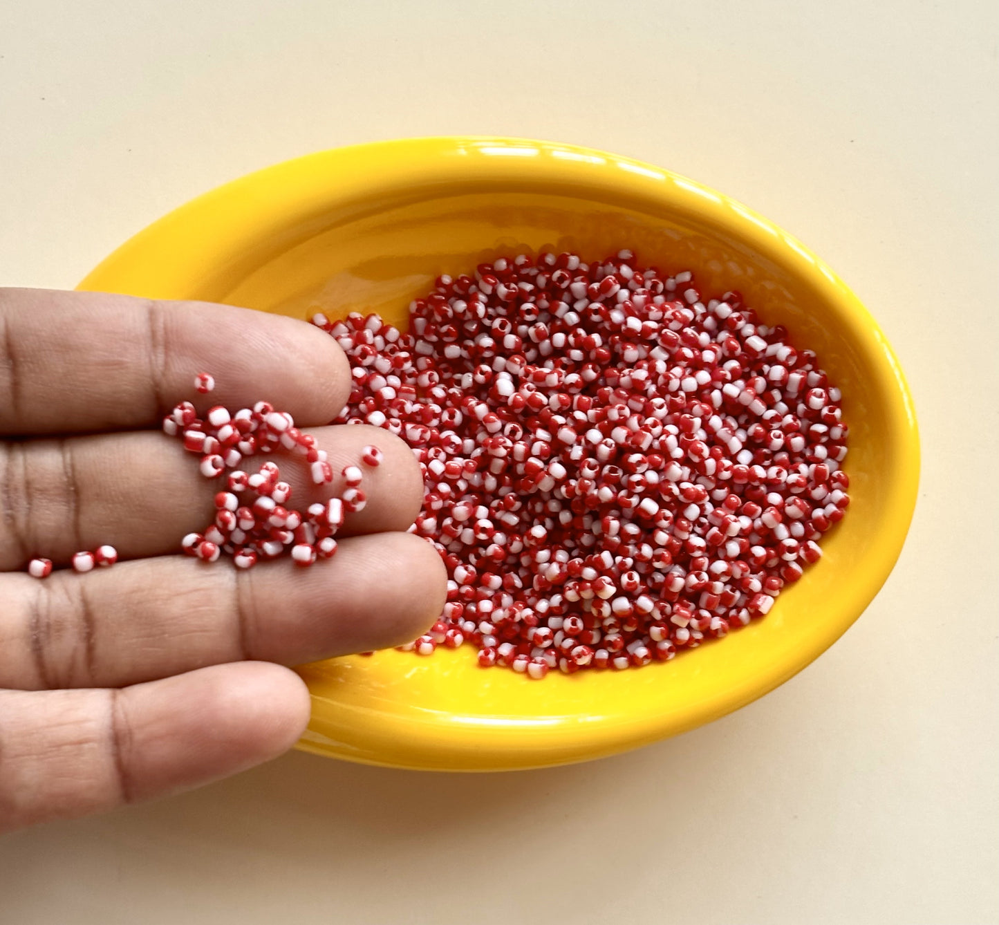 Red and White Two Tone Seed Beads