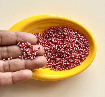 Red and White Two Tone Seed Beads