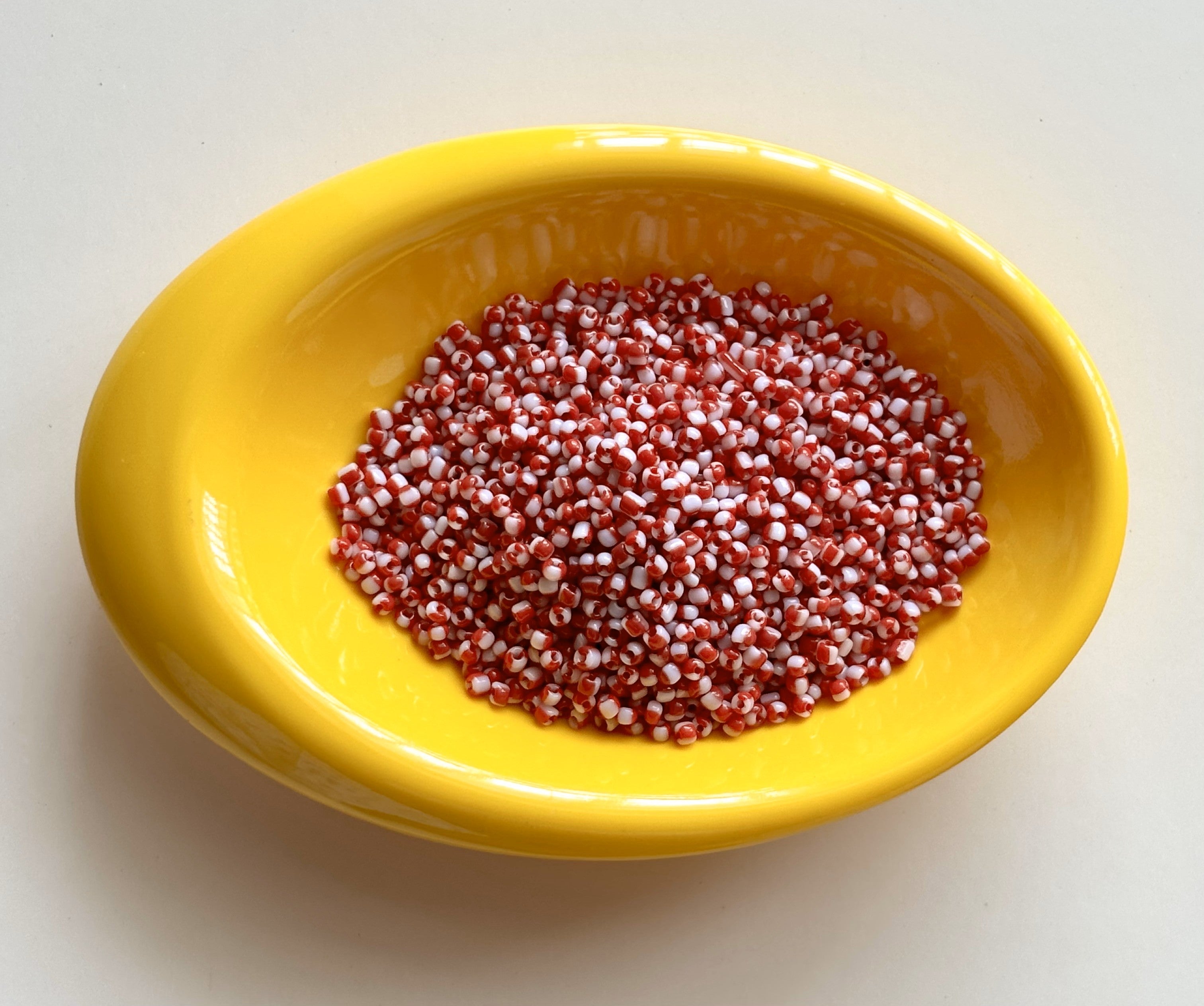 Red and White Two Tone Seed Beads