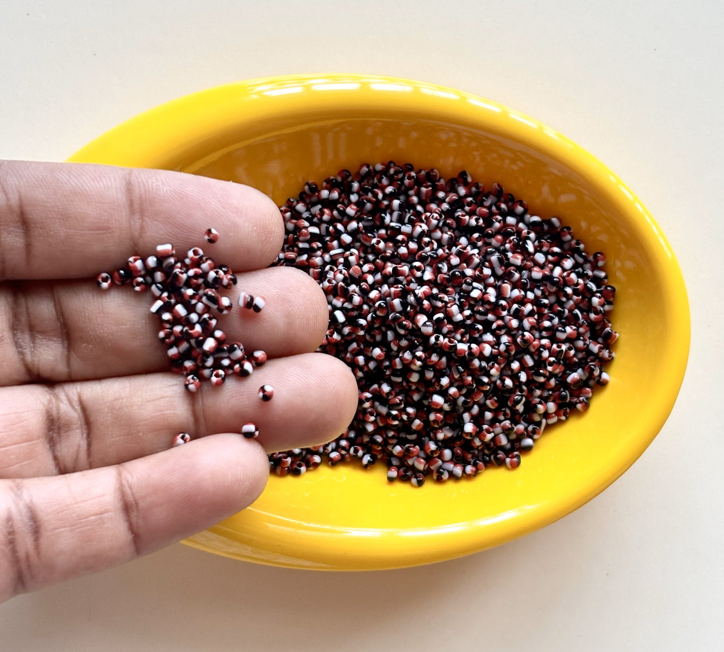 Red White and Black Three Tone Seed Beads