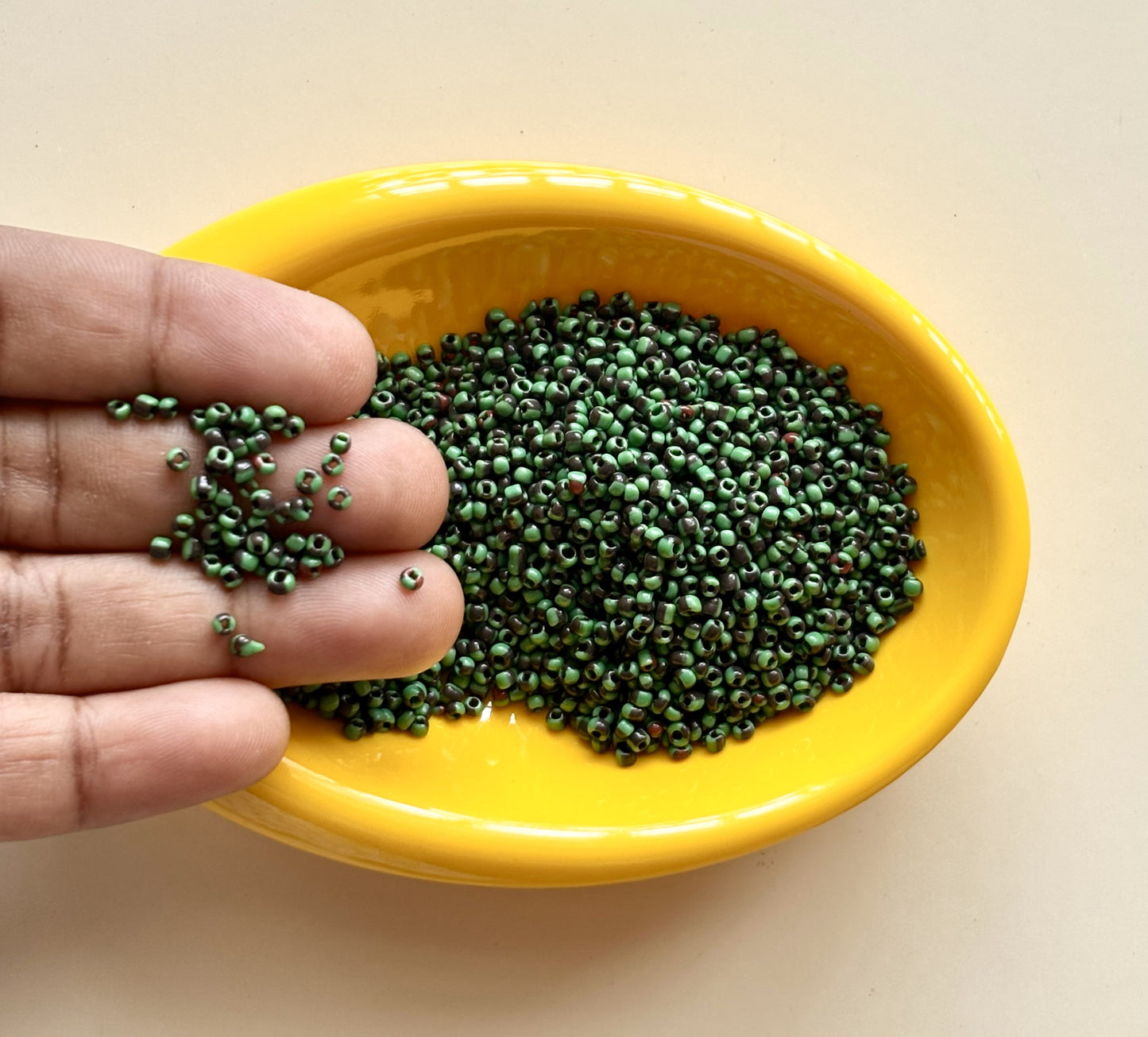 Jade Green and Black Two Tone Seed Beads