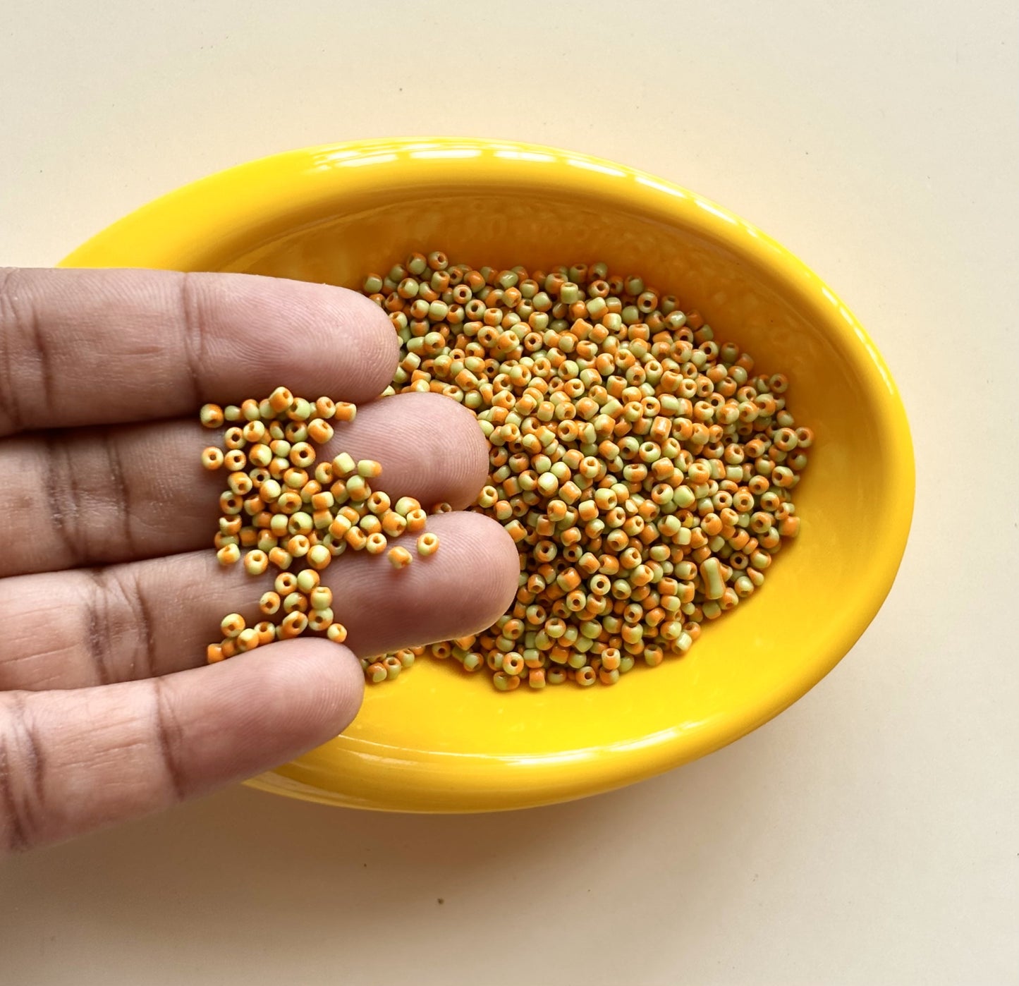 Light Green and Orange Two Tone Seed Beads