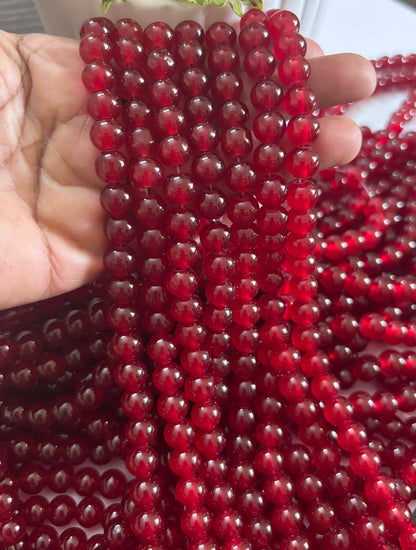 Round Maroon Glass Beads