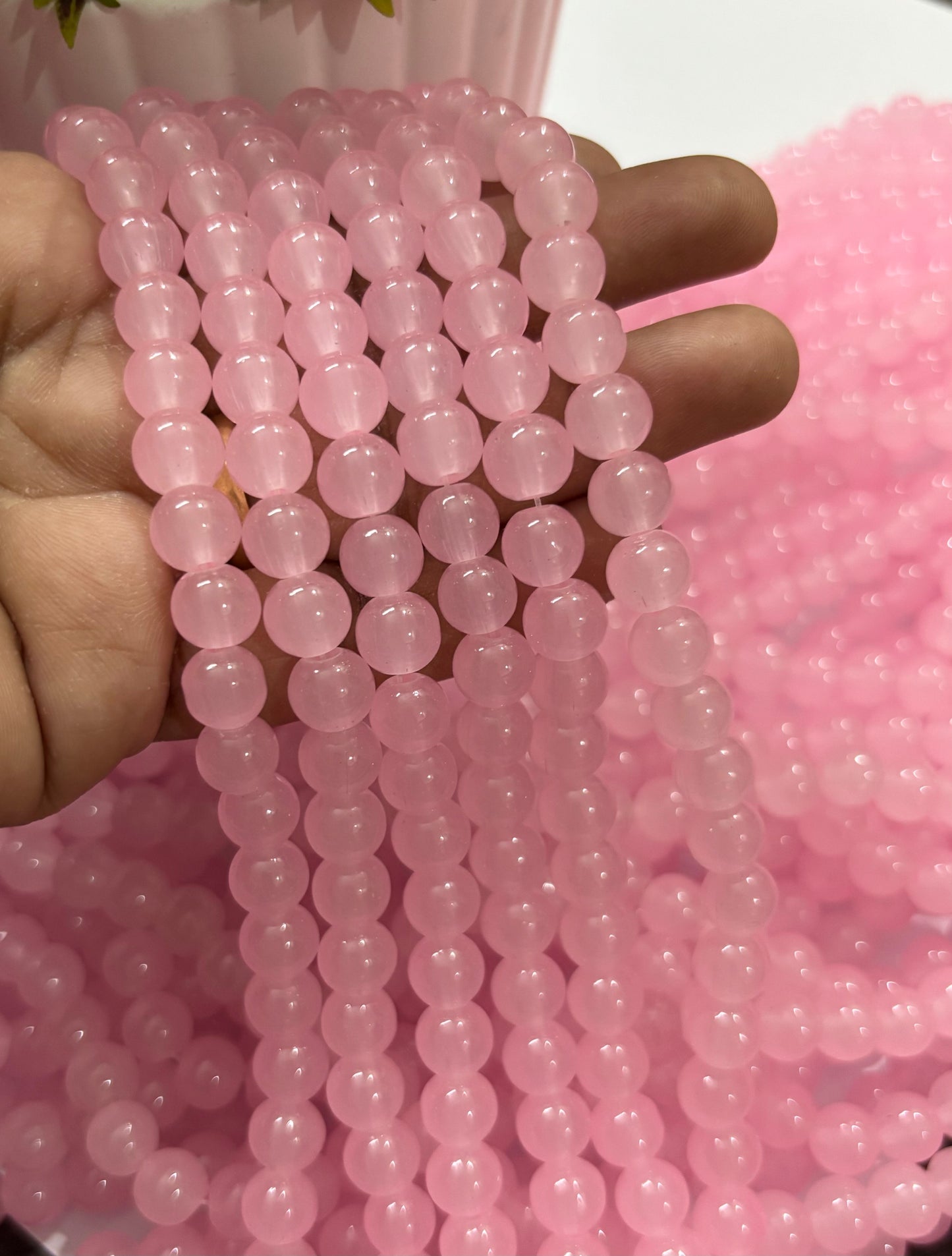 Round Baby Pink Glass Beads