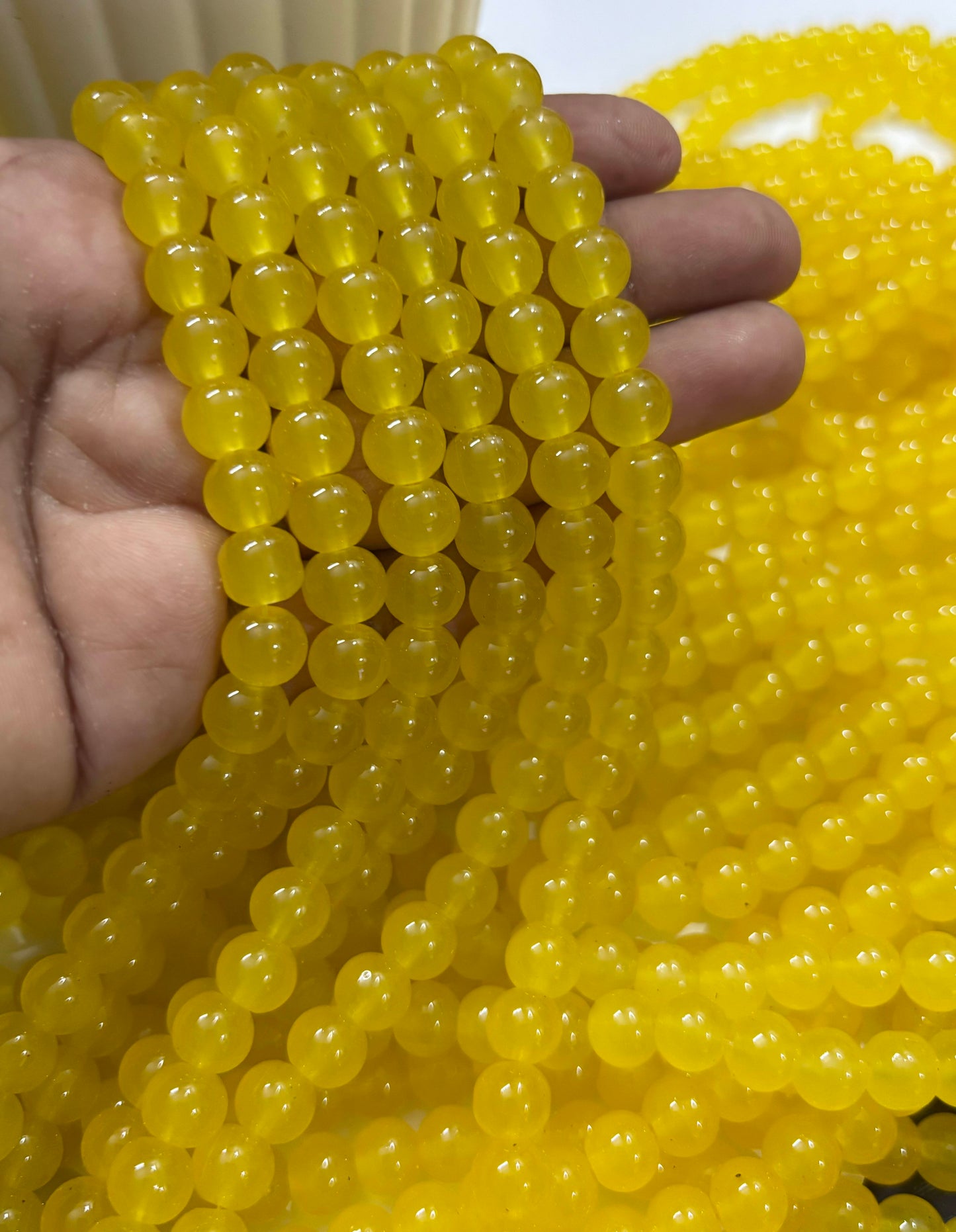 Round Yellow Glass Beads