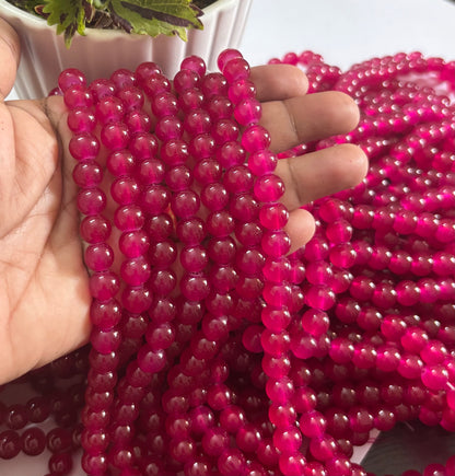 Round Ruby Pink Glass Beads