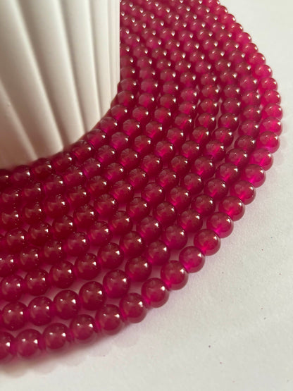 Round Ruby Pink Glass Beads