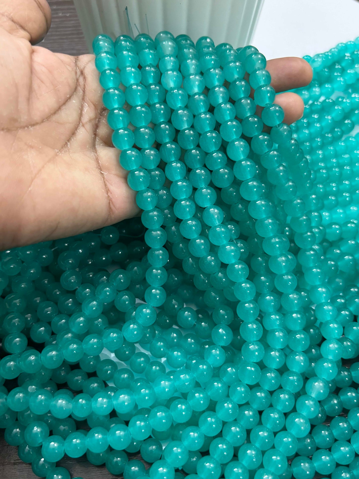 Round Teal Glass Beads