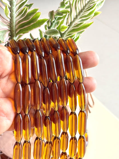 Amber Brown Large Capsule Glass Beads