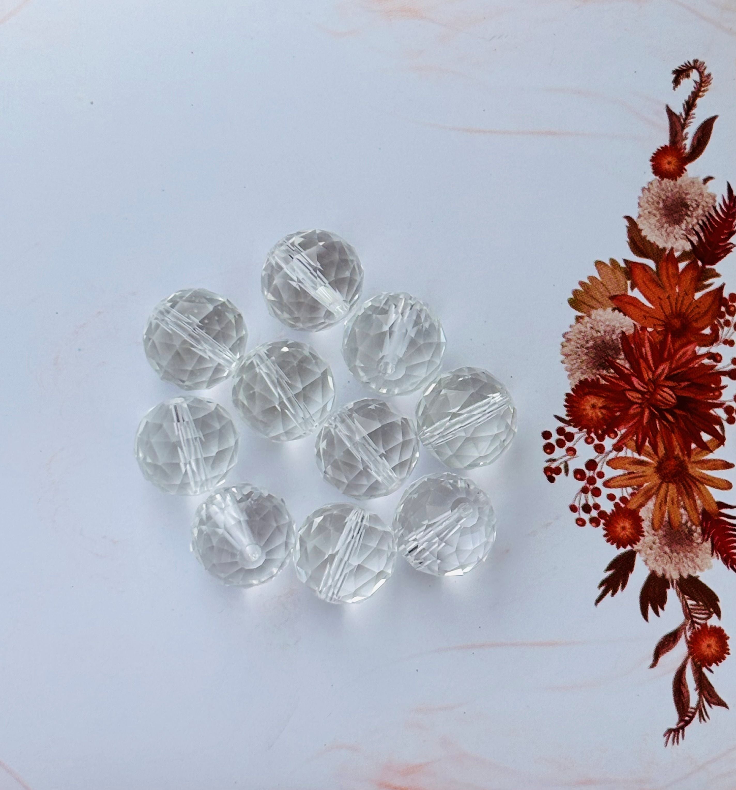 Faceted Clear Crystal Glass Round Beads 16MM for Jewelry Making