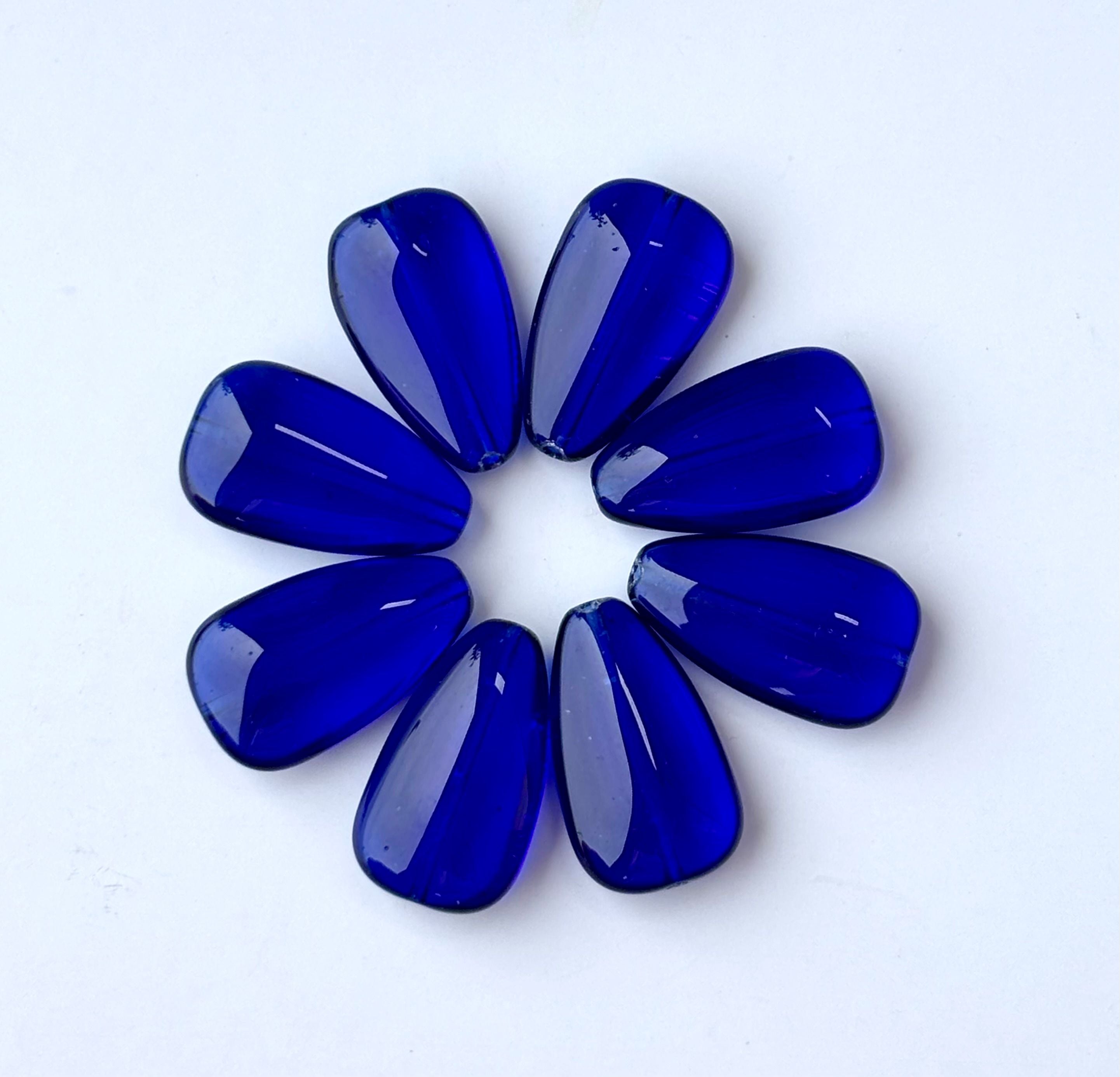 Cobalt Blue Glass Petal Drop Beads for Jewelry Making