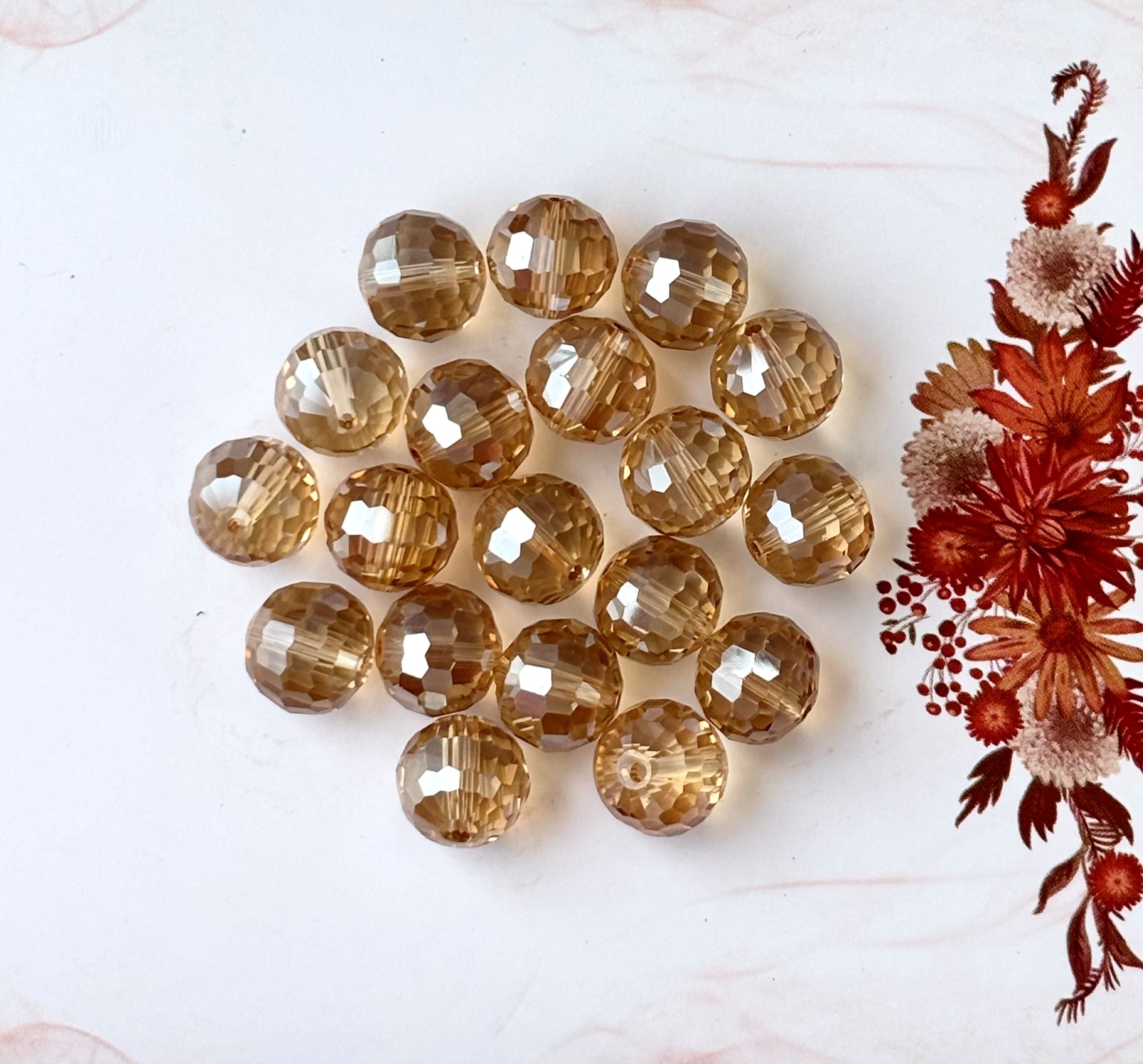 Faceted Champagne Glass Beads 14MM - Sparkling Round Jewelry Beads