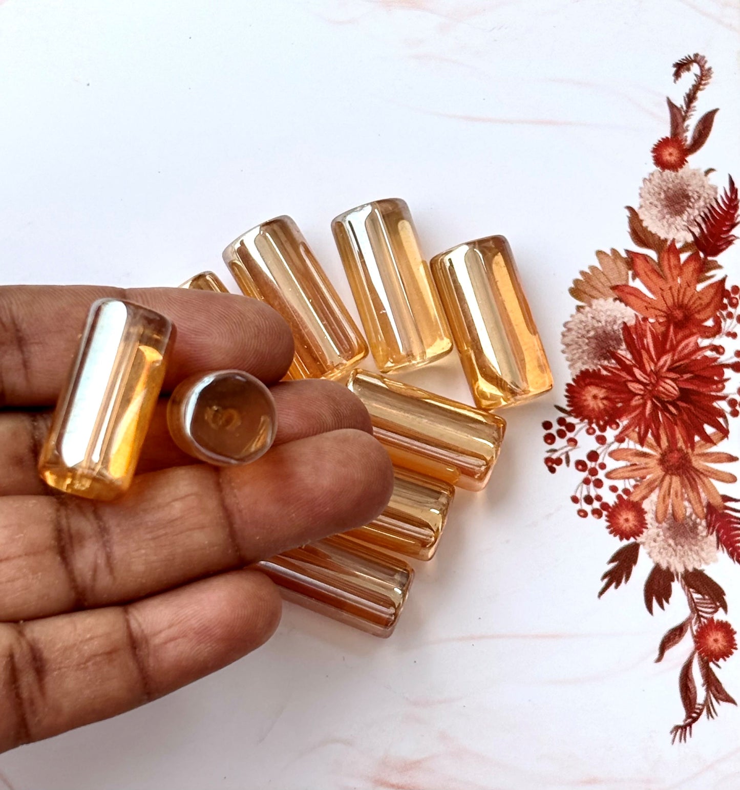 Amber Glass LCD Tube Beads