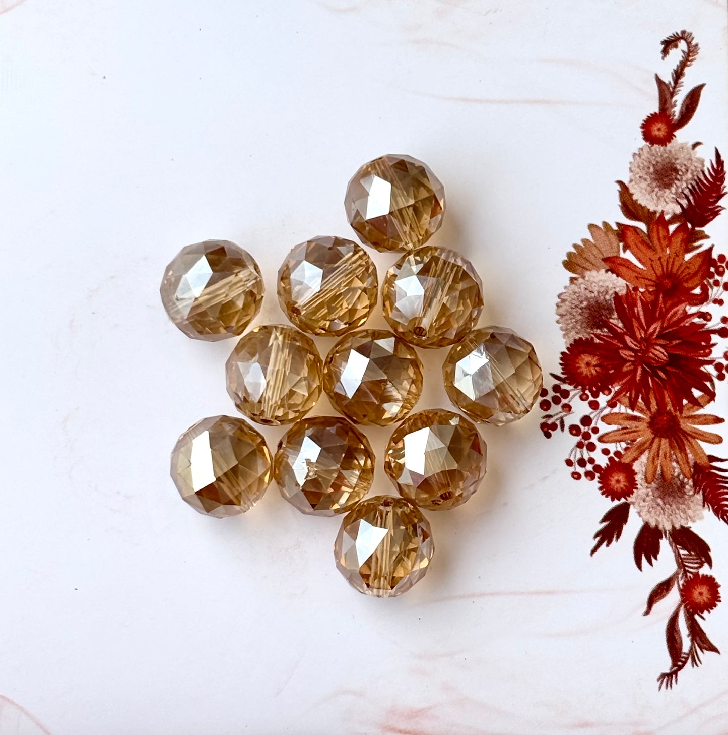 Faceted Champagne Glass Beads 16MM - Sparkling Round Jewelry Beads