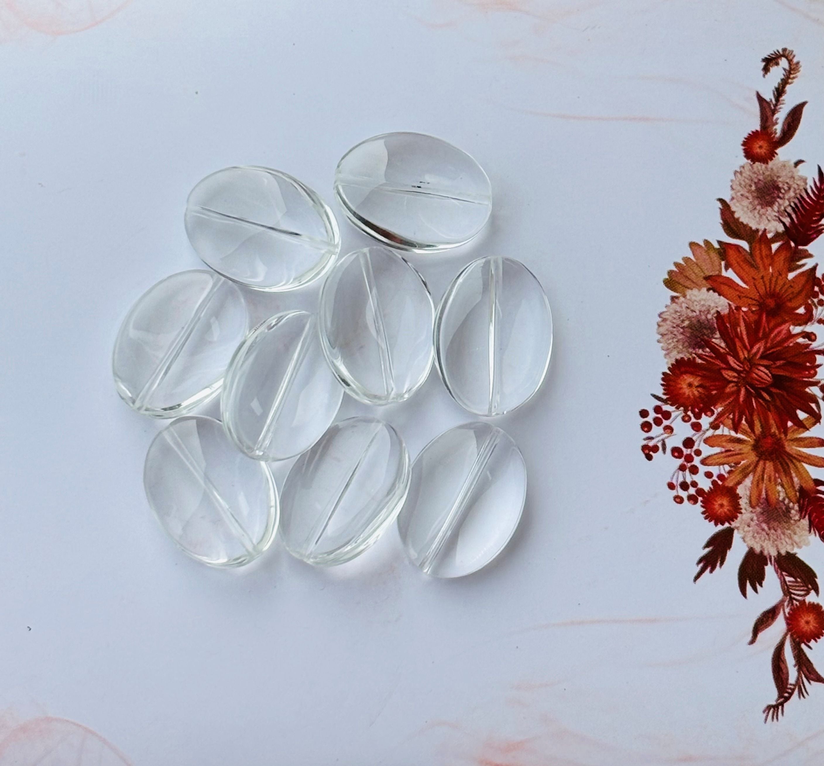Clear Oval Beads with Smooth Flat Coin Finish