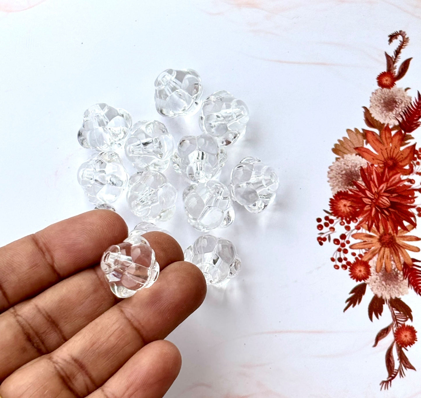 Faceted Clear Acrylic Flower Beads for Jewelry Making