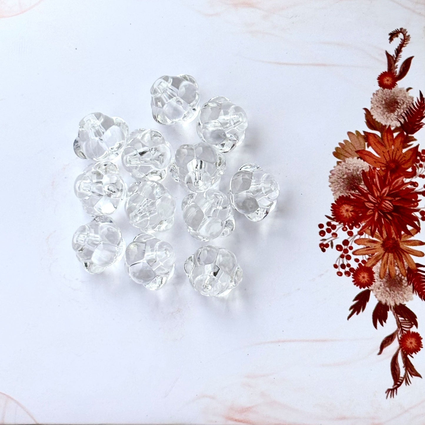 Faceted Clear Acrylic Flower Beads for Jewelry Making