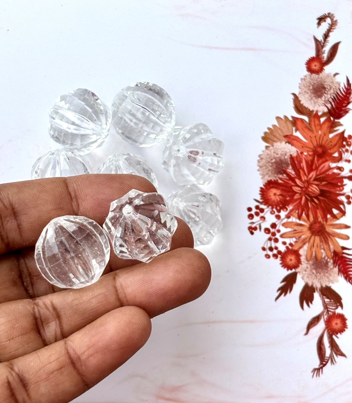 Acrylic Clear 16MM Ball Cut - Ribbed Pumkin Beads