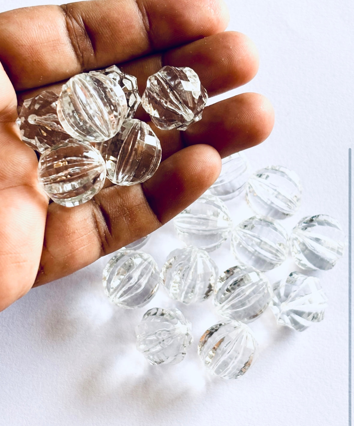Acrylic Clear 14MM Ball Cut - Ribbed Pumkin Beads