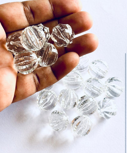 Acrylic Clear 14MM Ball Cut - Ribbed Pumkin Beads