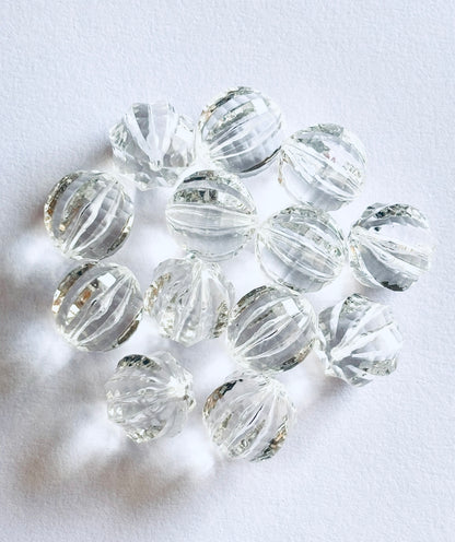Acrylic Clear 14MM Ball Cut - Ribbed Pumkin Beads