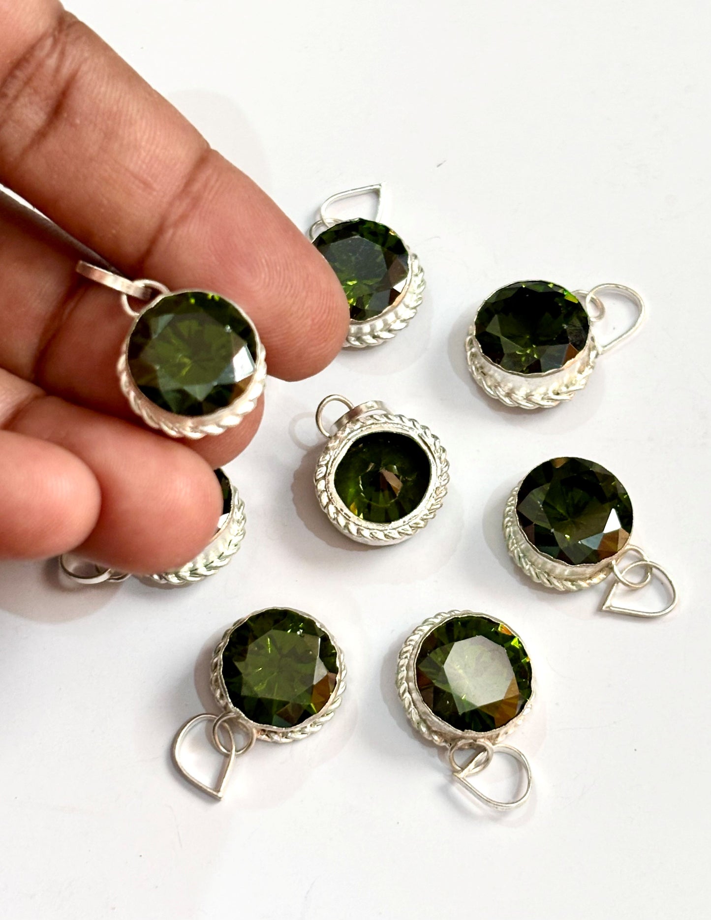 Sparkling Faceted Olve Green Stone Pendants