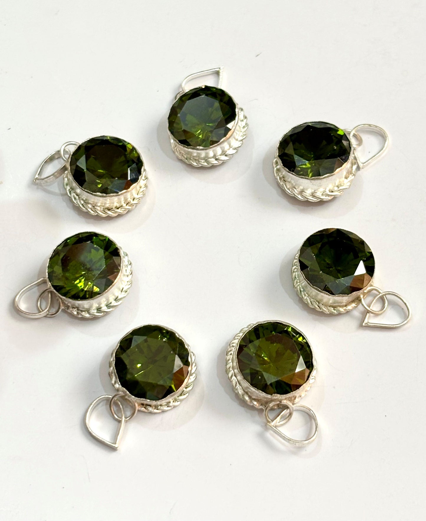 Sparkling Faceted Olve Green Stone Pendants